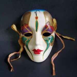 80's Mysterious Harlequin Fantasy Mask Hanging Wall Art Pantomime Jester/ Joker